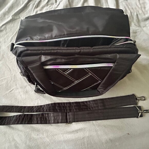 Lug Rumble Satchel with Crossbody Strap Black with Rainbow Stitching - Picture 4 of 13